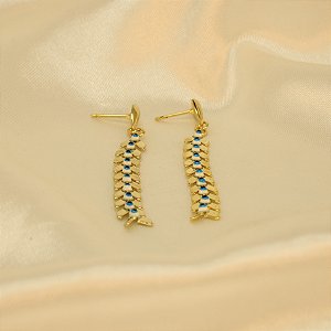 Brinco Olho Grego Fio Escama de Peixe Banhado a Ouro 18k