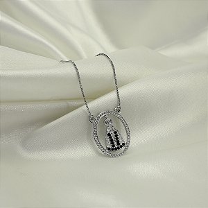 Gargantilha Nossa Senhora Aparecida Banhado a Ouro Branco