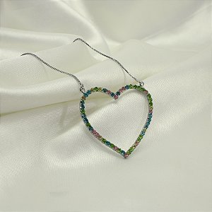 Gargantilha de Coração Cravejado Banhado a Ouro Branco