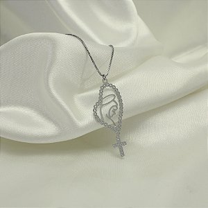 Gargantilha Virgem do Silêncio Banhado a Ouro Branco