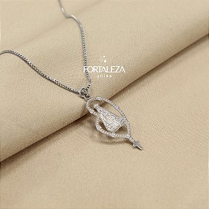 Gargantilha Nossa Senhora Aparecida Banhado a Ouro Branco