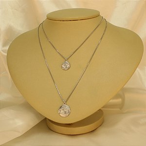 Gargantilha Dupla de Olho Grego Banhado a Ouro Branco