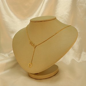 Colar Gravatinha Escrito Vida e Coração Banhado a Ouro 18k
