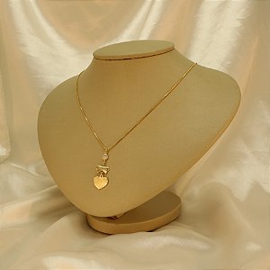 Gargantilha Coração e Laço com Zircônia Banhado a Ouro 18k