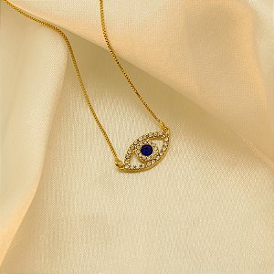 Gargantilha Olho Grego com Zircônias Banhado a Ouro 18k