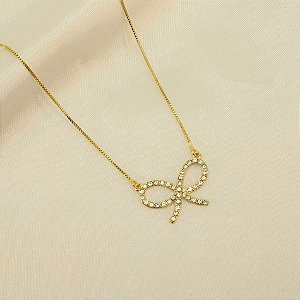 Gargantilha de Laço Cravejado em Zircônia Banhado a Ouro 18k