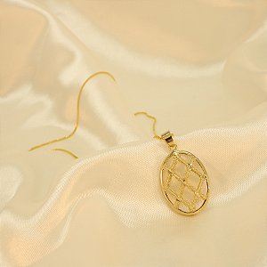 Gargantilha Oval Trabalhada e Banhada a Ouro 18k