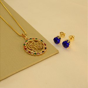 Conjunto Mãe e Filho com Zircônias Banhado a Ouro 18k