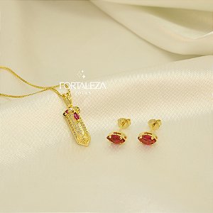 Conjunto Trabalhado em Zircônias Banhado a Ouro 18k