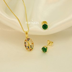 Conjunto Nossa Senhora Aparecida Banhado a Ouro 18k