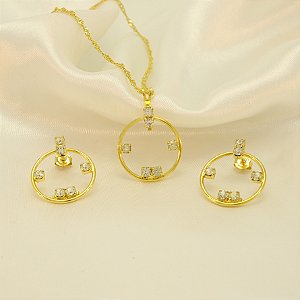 Conjunto com Detalhes em Zircônia Cristal Banhado a Ouro 18k