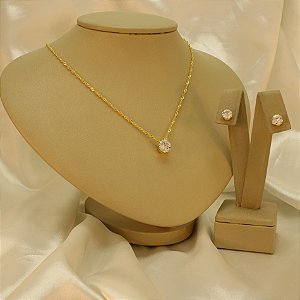 Conjunto Ponto de Luz com Zircônia Banhado a Ouro 18k
