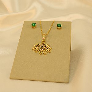 Conjunto Olho Grego Cravejado em Zircônia Banhado a Ouro 18k
