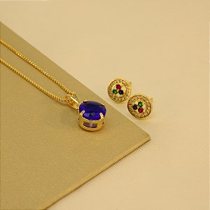 Conjunto Cravejado em Zircônias Banhado a Ouro 18k