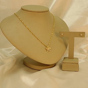 Conjunto de Flor com Zircônia Cristal Banhado a Ouro 18k