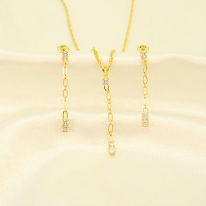 Conjunto com Detalhe em Zircônia Cristal Banhado a Ouro 18k