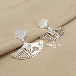 Brinco com Design de Leque Banhado a Prata 925