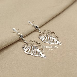 Brinco com Design de Folha e Zircônia Banhado a Prata 925