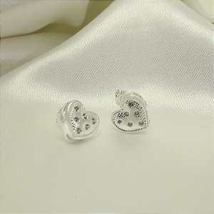 Brinco de Coração com Zircônia Cristal Banhado a Prata 925