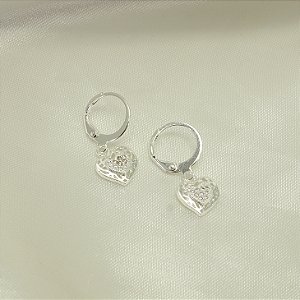 Brinco Argola Tranqueta de Coração Banhado em Prata 925