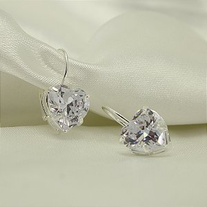 Brinco de Coração com Zircônia Cristal Banhado a Prata 925