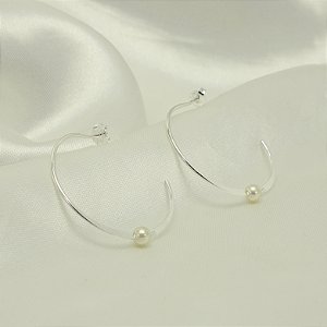 Brinco Argola com Detalhe de Pérola Banhado a Prata 925