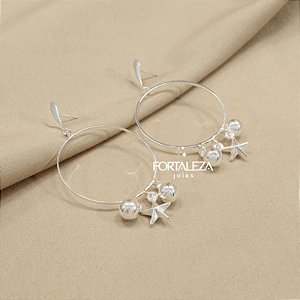 Brinco com Detalhe de Bolinhas e Estrela Banhado a Prata 925