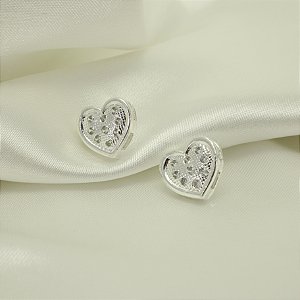 Brinco de Coração com Zircônia Cristal Banhado a Prata 925