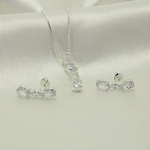 Conjunto Cravejado em Zircônia Cristal Banhado a Prata