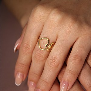 Anel de Coração Vazado Banhado a Ouro 18k