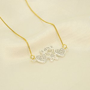 Gargantilha Menina e Coração Banhado a Prata e Ouro 18k