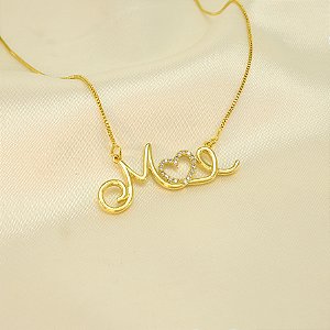 Gargantilha Escrito Mãe com Zircônia Banhado a Ouro 18k