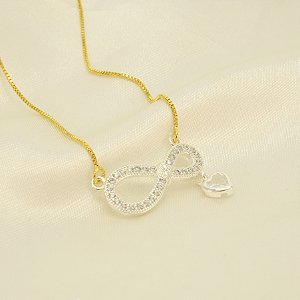 Gargantilha Infinito Cravejado e Banhado a Prata e Ouro 18k