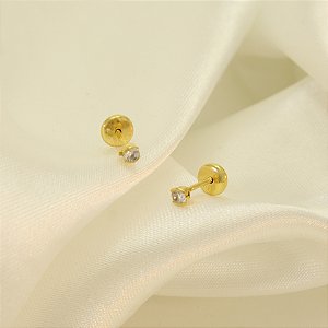 Brinco Ponto de Luz com Zircônia Cristal Banhado a Ouro 18k