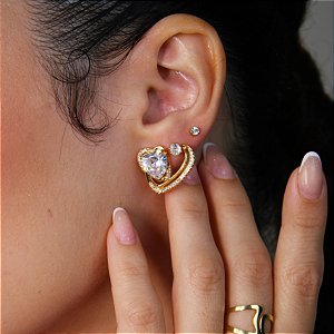 Brinco de Coração Trabalhado em Zircônia Banhado a Ouro 18k