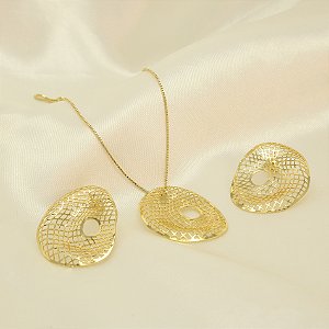Conjunto Orgânico Vazado e Banhado a Ouro 18k