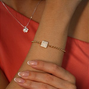 Pulseira com Pingente Cravejado e Banhado a Ouro 18k