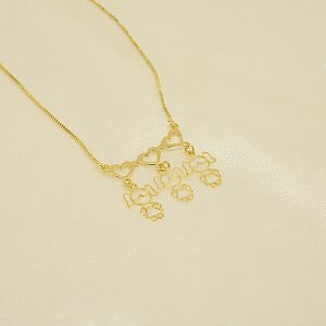 Gargantilha Três Meninas e Corações Banhado a Ouro 18k
