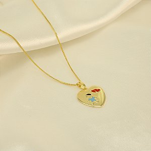Gargantilha Coração e Menino Banhado a Ouro 18k