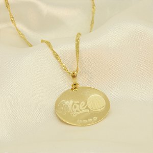Gargantilha com Medalha Mãe Banhado a Ouro 18k