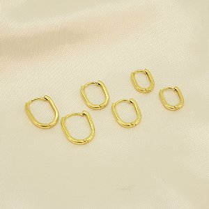 Brinco Argola em Trio Oval Banhado a Ouro 18k
