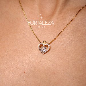 Conjunto de Coração Cravejado em Zircônia Banhado a Ouro 18k