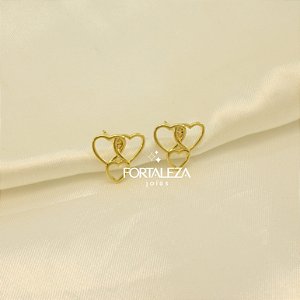 Brinco de Corações Vazado Banhado a Ouro 18k