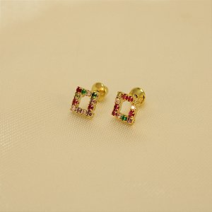 Brinco Quadrado Cravejado em Zircônia Banhado a Ouro 18k