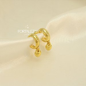 Brinco Argola com Coração Abaulado Banhado a Ouro 18k