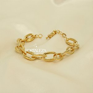 Pulseira de Elo Cartier e Navete Banhado a Ouro 18k