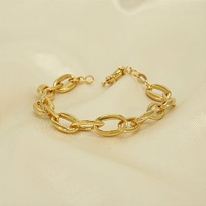Pulseira de Elo Cartier e Navete Banhado a Ouro 18k