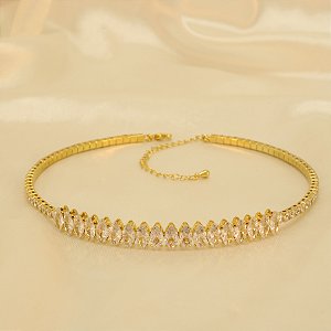 Choker Cravejada em Zircônia Cristal Banhado a Ouro 18k
