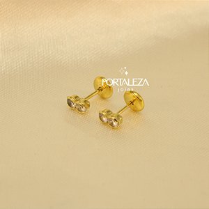 Brinco com Zircônia Cristal Banhado a Ouro 18k