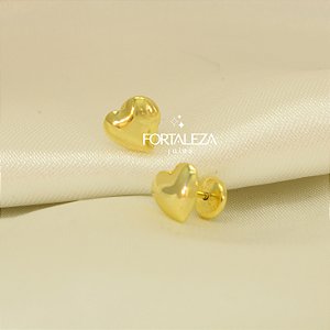 Brinco de Coração Polido Banhado a Ouro 18k